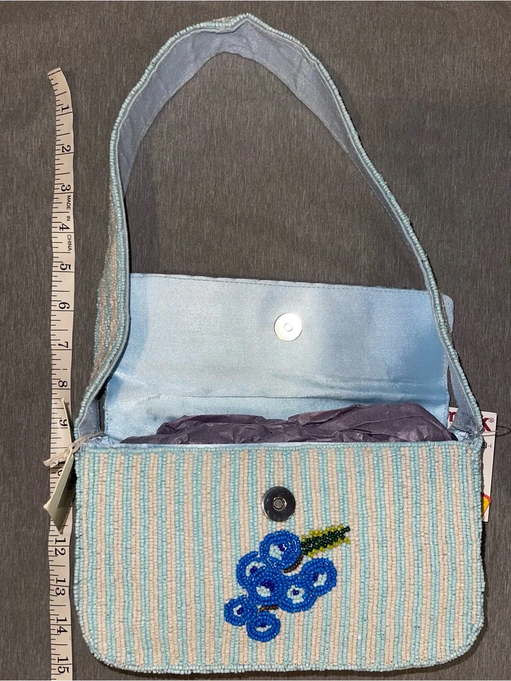 Viral NWT Sol and Mer Beaded Blueberries Blue White Stripes Shoulder Bag